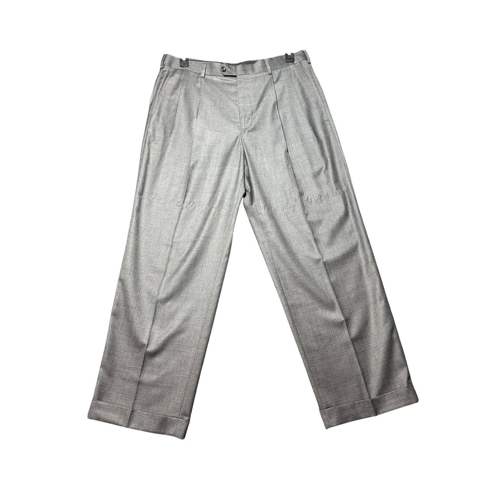 Perry‎ Ellis America Dress Pants Mens 36x30 Gray Excellent Pleated Cuffed